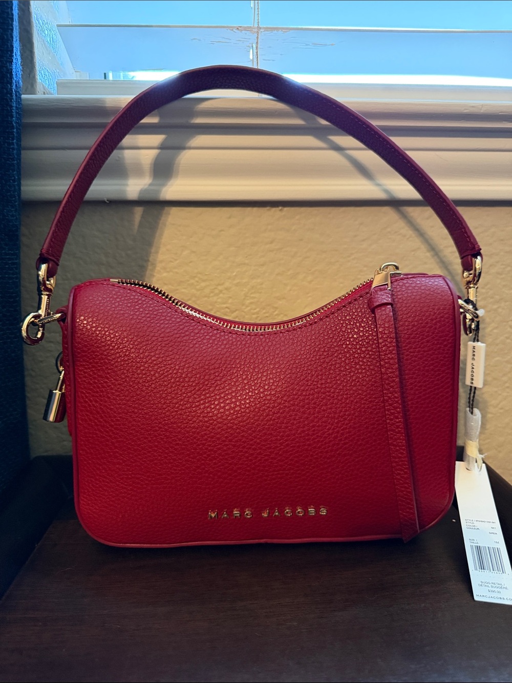 Marc Jacobs Pink-Red Pebbled Leather Shoulder Bag with Gold Hardware